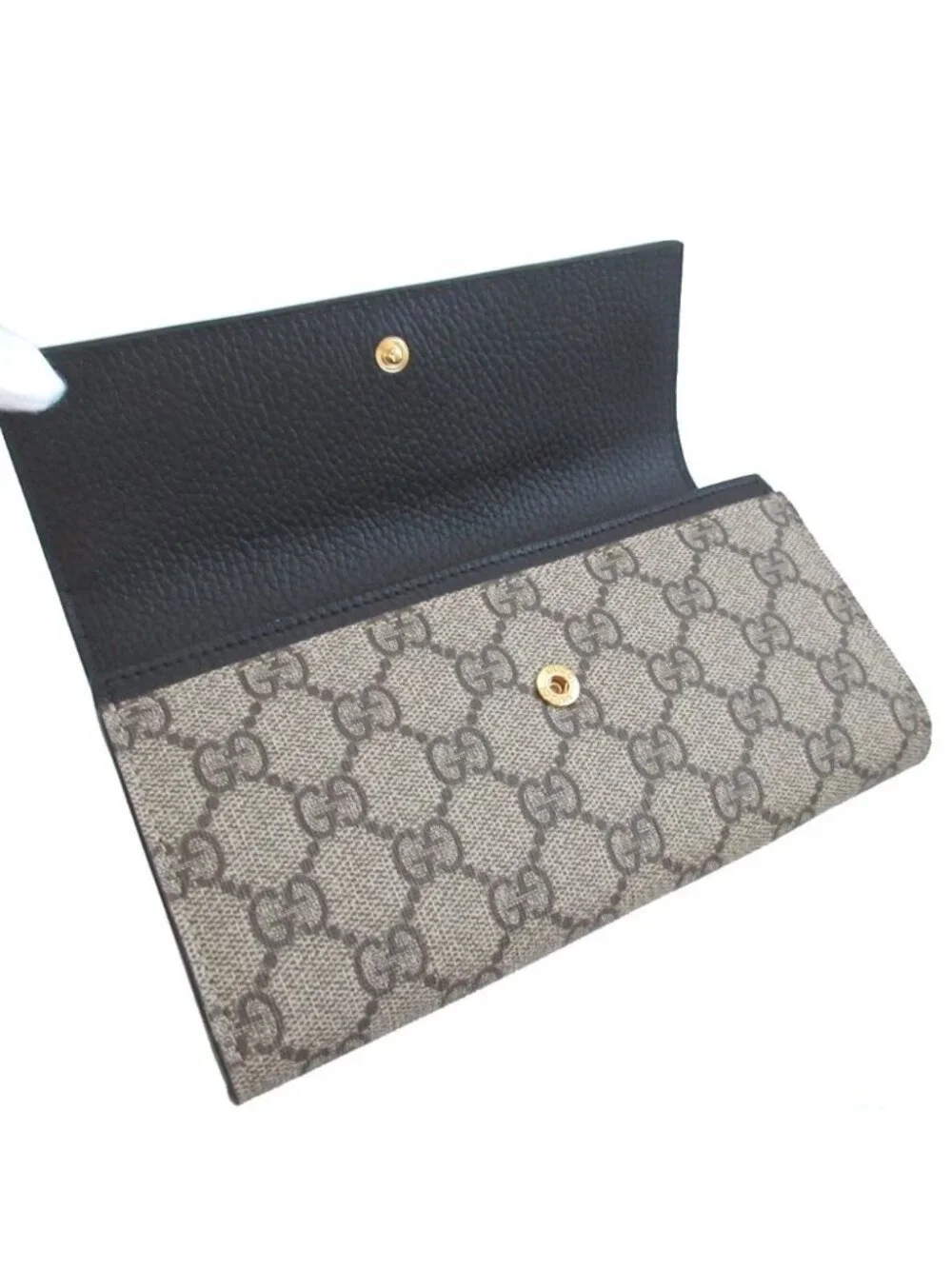 Gucci Double G GG Supreme Leather Beige Black Bifold Wallet
